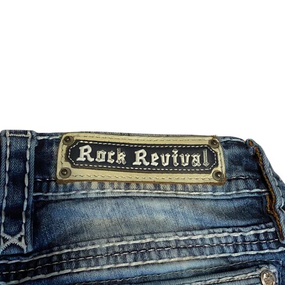 Rock Revival Distressed Ferry Ankle Skinny Jeans Bleach Wash Rhinestone Pockets - Picture 7 of 15